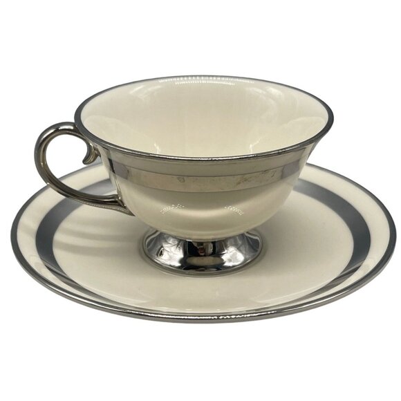 Flintridge China theme USA made California teacup & saucer 2 silver strips READ - Picture 1 of 6